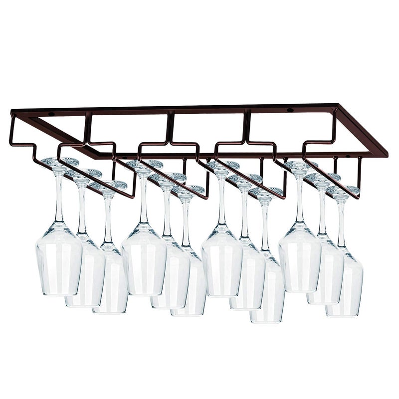 MOCOUM Wine Glasses Rack Under Cabinet Stemware Rack, Wine Glass Hanger Rack Wire Wine Glass Holder Storage Hanger for Cabinet Kitchen Bar (Brown, 4 Rows 2 Pack) - Image 2